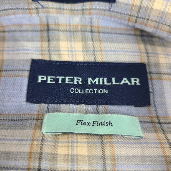 Peter Millar Shirt Mens 2XL Blue Check Plaid Long Sleeve Flex Finish Button Up - Picture 2 of 6